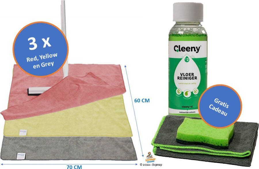 Microvezel Dweil Doek MF XXL Grey Red & Yellow3 stuks Zware Professionele Kwaliteit 60 x 70cm Cleeny Vloerreiniger Professionele Microvezel Doek Heavy Duty Spons
