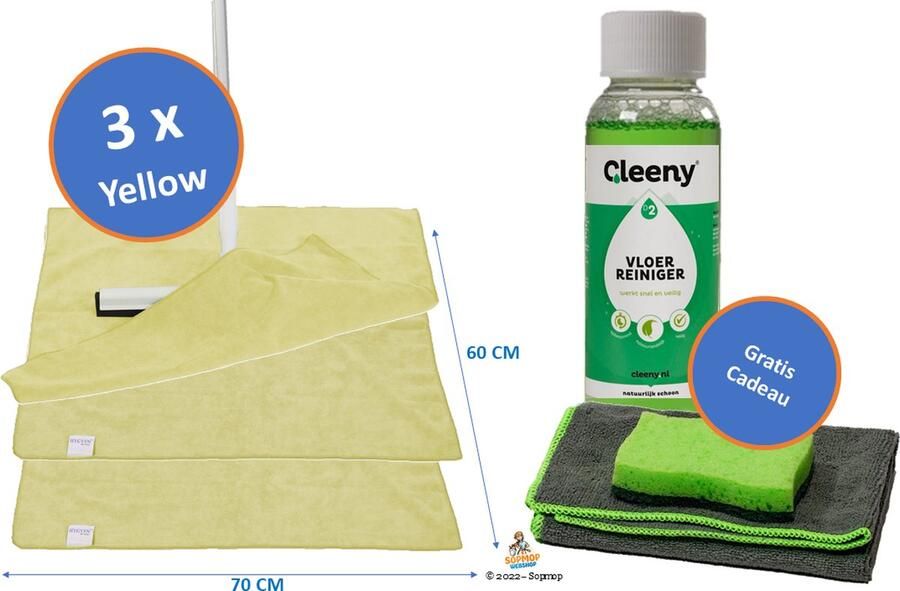 Microvezel Dweil Doek MF XXL Yellow 3 stuks Zware Professionele Kwaliteit 60 x 70cm Cleeny Vloerreiniger Professionele Microvezel Doek Heavy Duty Spons