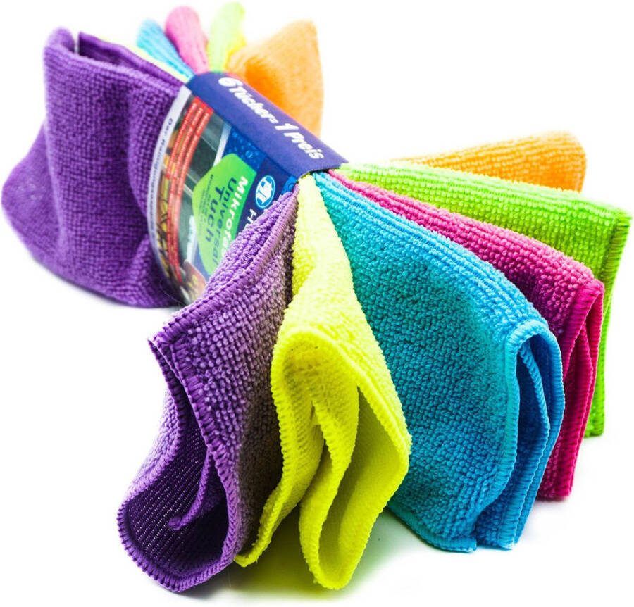 Microvezel huishoud schoonmaakdoekjes 6x stuks neon kleuren mix 30 x 30 cm schoonmaken huis auto sanitair