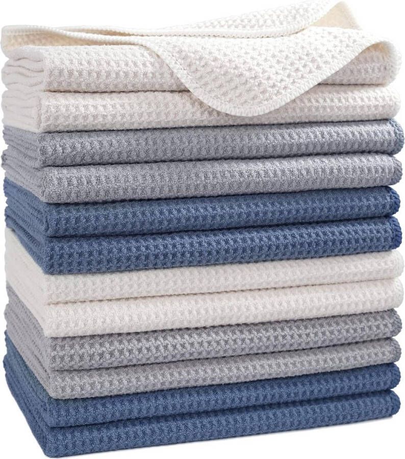 Microvezel keukendoek met wafelpatroon 12-pack donkerblauw grijs extra absorberend 406 x 711 cm