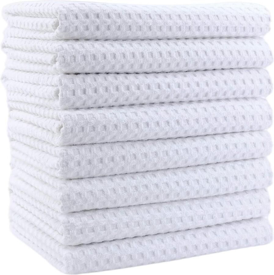 Microvezel keukenhanddoek theedoek wafelpatroon 8 stuks (40 x 71 cm wit)