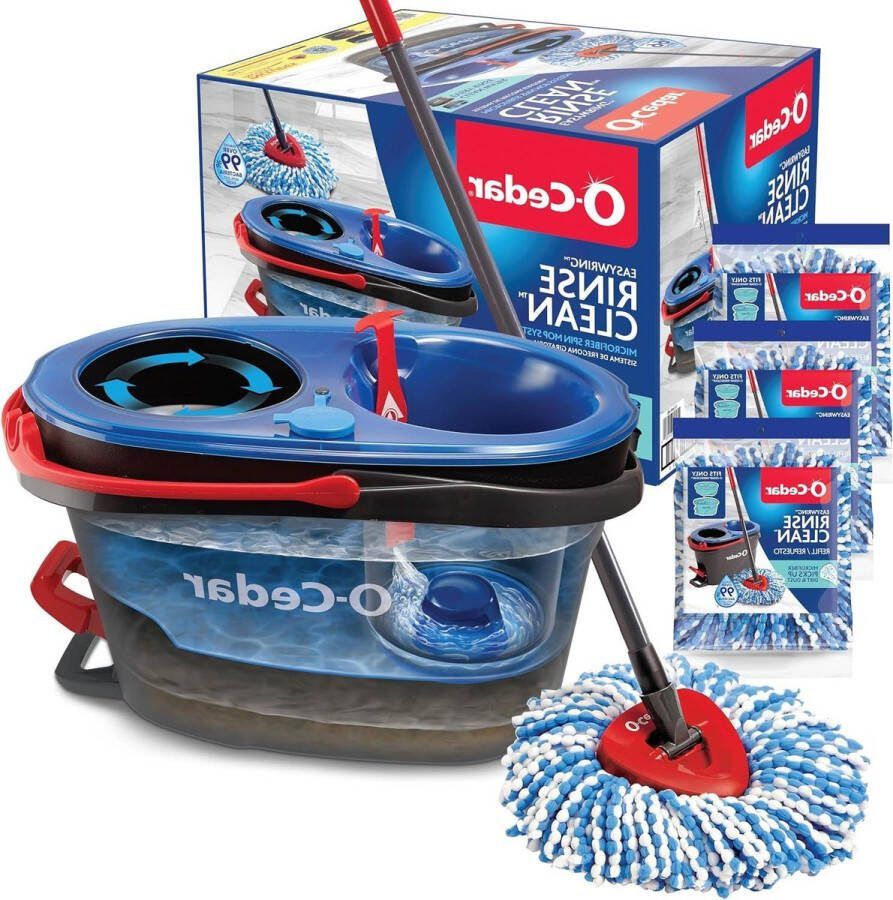 Microvezel mop en vloerreinigingsemmer met 3 extra navullingen Eenvoudig wassen en drogen