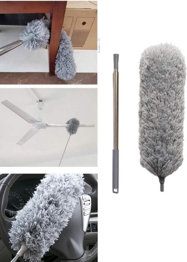 Microvezel plumeau met telescoopstang buigbare hoekbezem stofwisser voor stof en spinnenwebben 250 cm lengte stofbezem ragebol