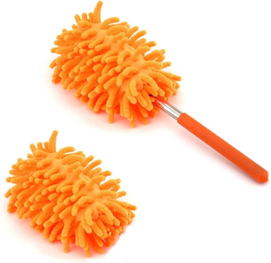Microvezel-plumeau voor het reinigen plumeau uittrekbare plumeau met extra lange stang verwisselbare borstelkop wasbare plumeau oranje