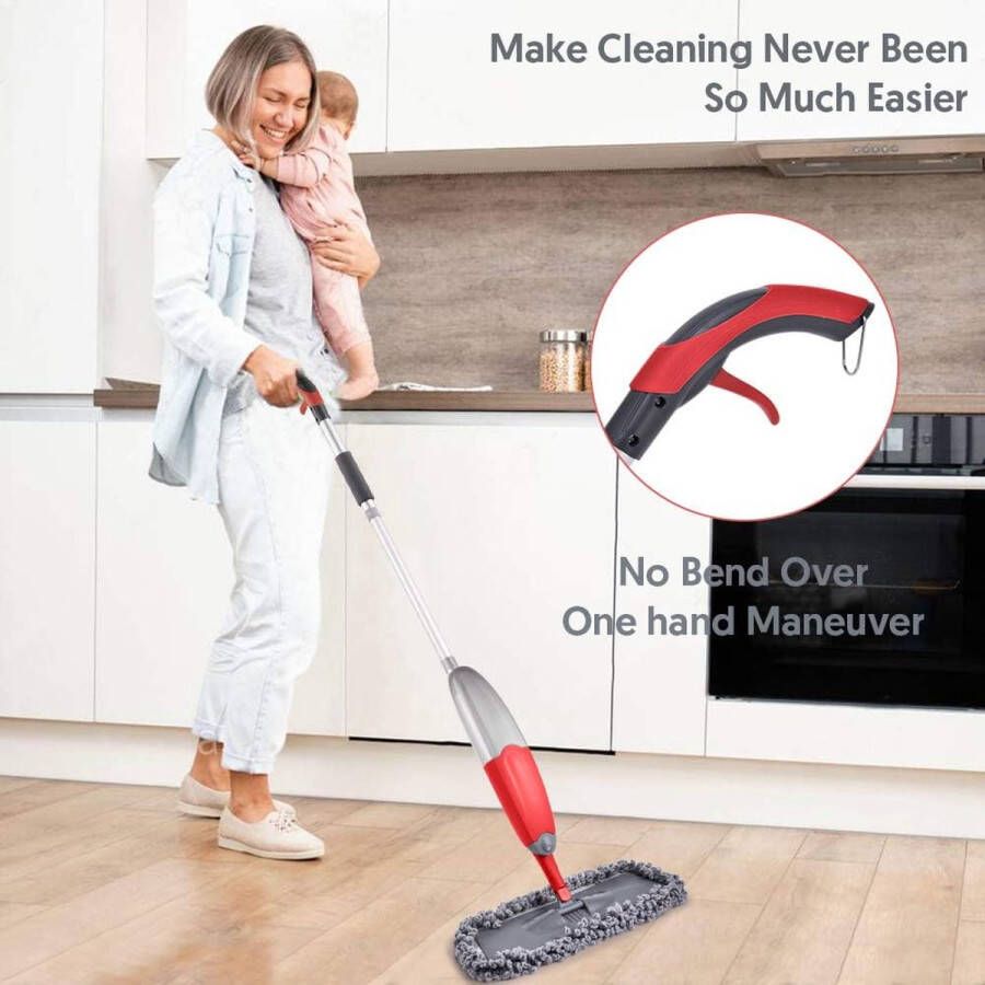 Microvezel Spray Vloer Mop Droog en Natte Hardhouten Vloer Reiniging Mop met 635ml Hervulbare Fles 360 graden Draaibare Spin Dust Chenille Mop met 3 Herbruikbare Vullingen voor Laminaat