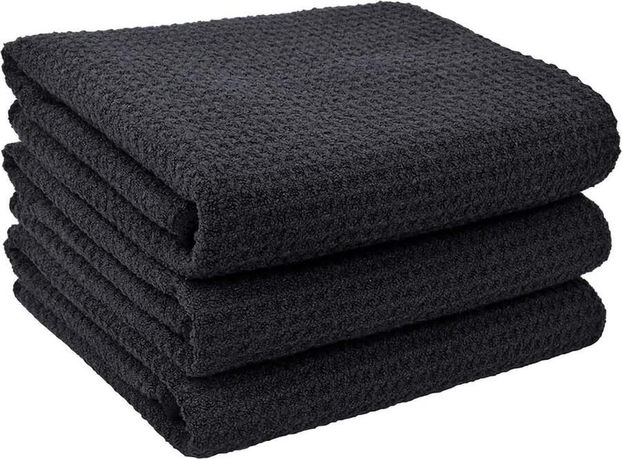 Microvezel theedoeken zwart dikke keukendoeken wafelweefsel handdoek super absorberend pluisvrij 40 cm x 56 cm verpakking van 3