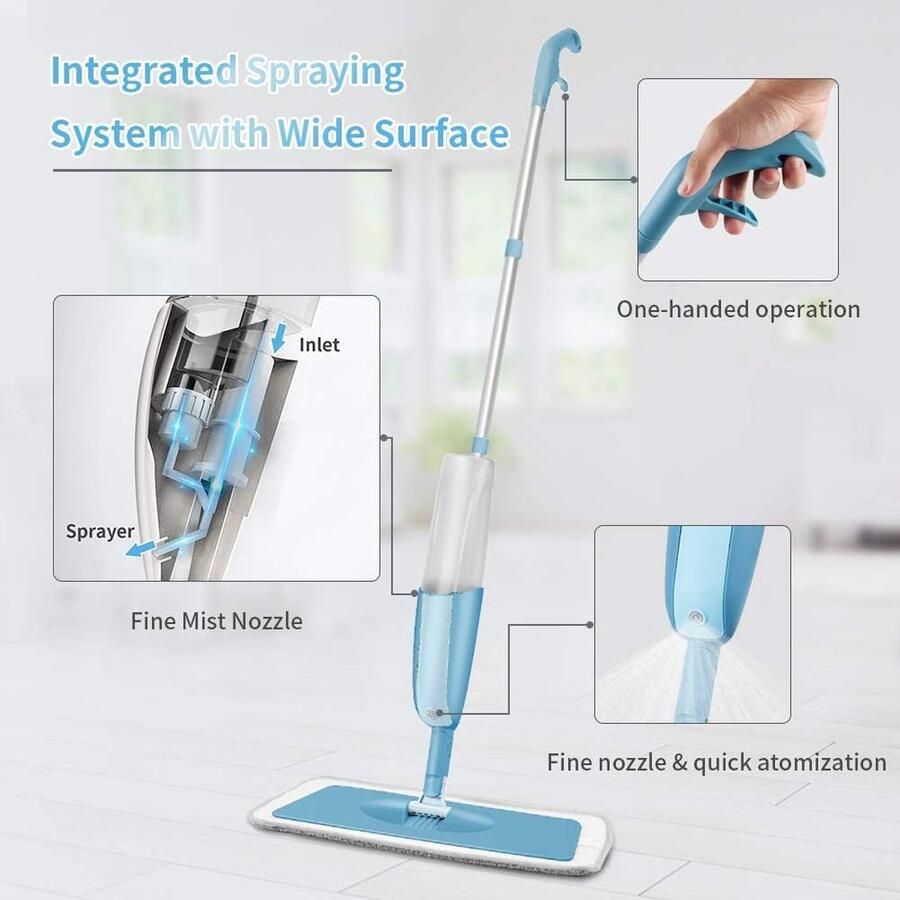 Microvezel vloerdweil voor het reinigen van vloeren stofnatte droge dweil met spray voor hardhouten laminaattegels vlakke vloer dweil met 3 x herbruikbare microvezelpads en 1 x navulbare
