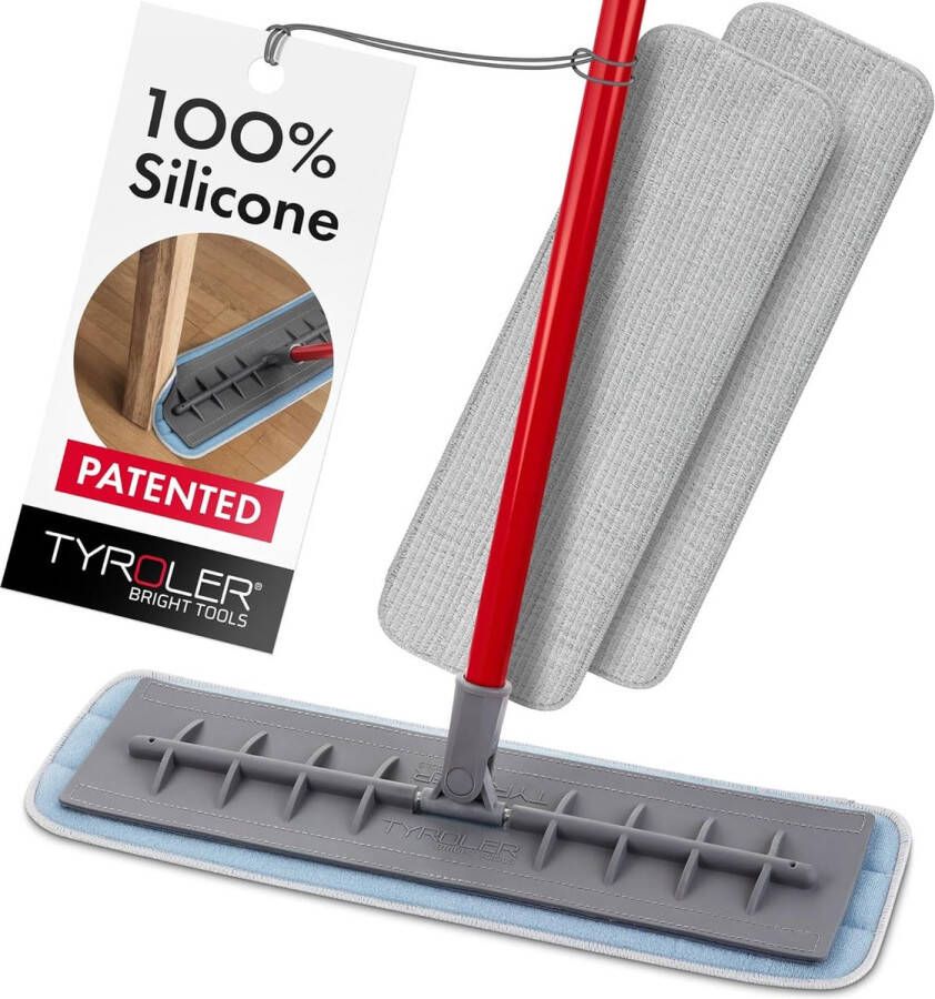 Microvezel vloermop met natte en droge hoes (45 cm breed) flexibele siliconen kop professionele huisreiniging voor hout laminaat tegelvloeren keuken badkamer
