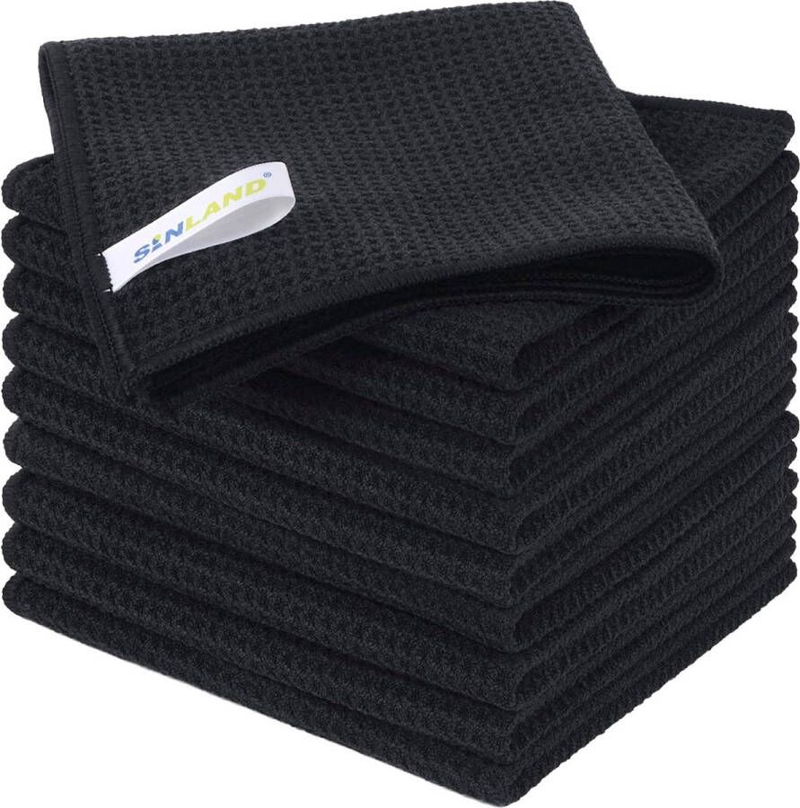 Microvezel wafelgeweven vaatdoeken Washandjes Gezichtsdoek (diepe kleur) (zwart x 10)