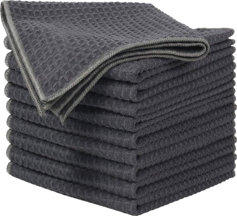 Microvezeldoek Vaatdoeken Wafeldoeken Vaatdoek Herbruikbare Poetsdoeken Theedoeken Wasbaar voor Keukenafwas Dikke Huishouddoeken Pluisvrij 33x33 cm 10 Stuks Grijs