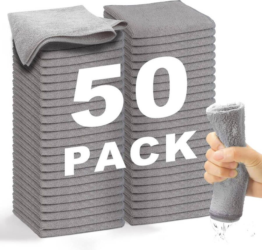 Microvezeldoeken Serie 2100 (33 x 33 cm) Superzachte zeer absorberende schoonmaakdoeken Keukendoeken herbruikbaar pluisvrij machinewasbaar Microvezeldoeken grijs (50 stuks)
