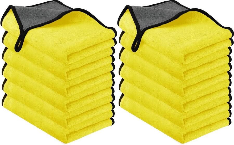 Microvezeldoeken voor de auto 12 stuks 500 g m² multifunctionele pluisvrije handdoek autoreinigingsdoek microvezeldoek voor auto huishouden keuken raam geel grijs 30 x 40 cm