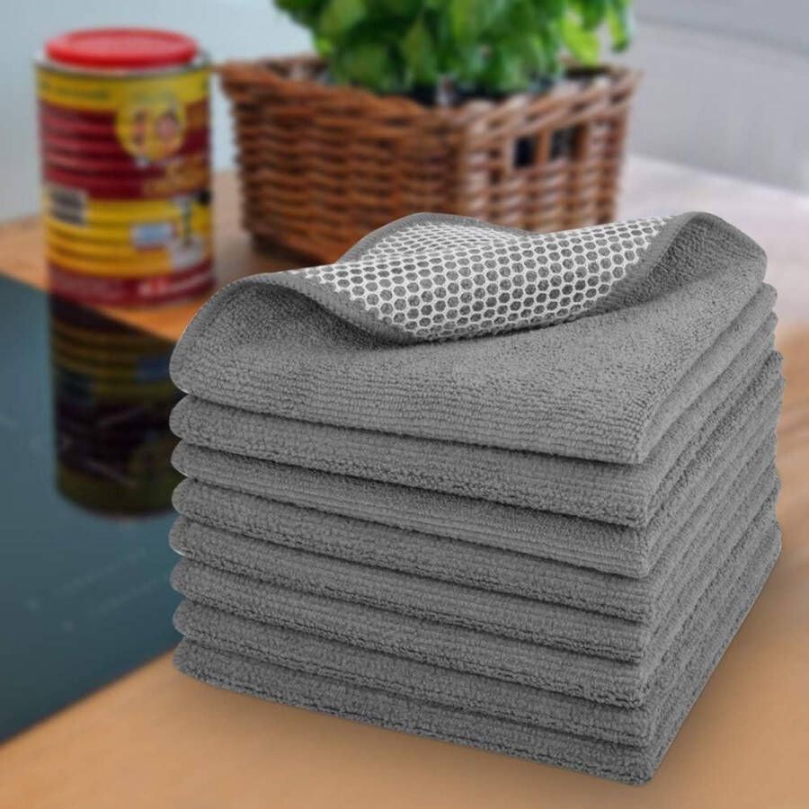 Microvezelreinigingsdoek super absorberend keukenhanddoeken zachte en wasbare keukenhanddoeken herbruikbare reinigingsdoeken voor thuis keuken 8 stuks 30 cm x 30 cm (grijs)