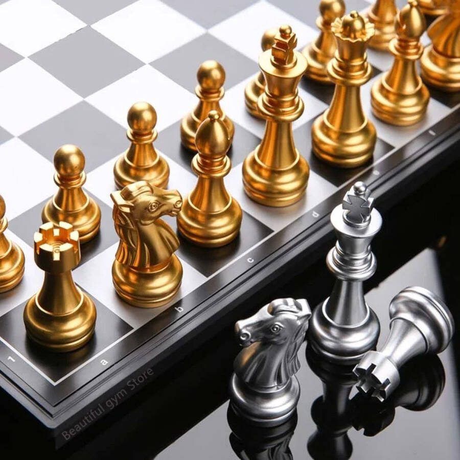 Middeleeuwse Schaakspel Met Hoge Kwaliteit Schaakbord 32 Goud Zilver Schaakstukken Magnetische Luxe Bordspel Schaken Figuur Set 36x36cm