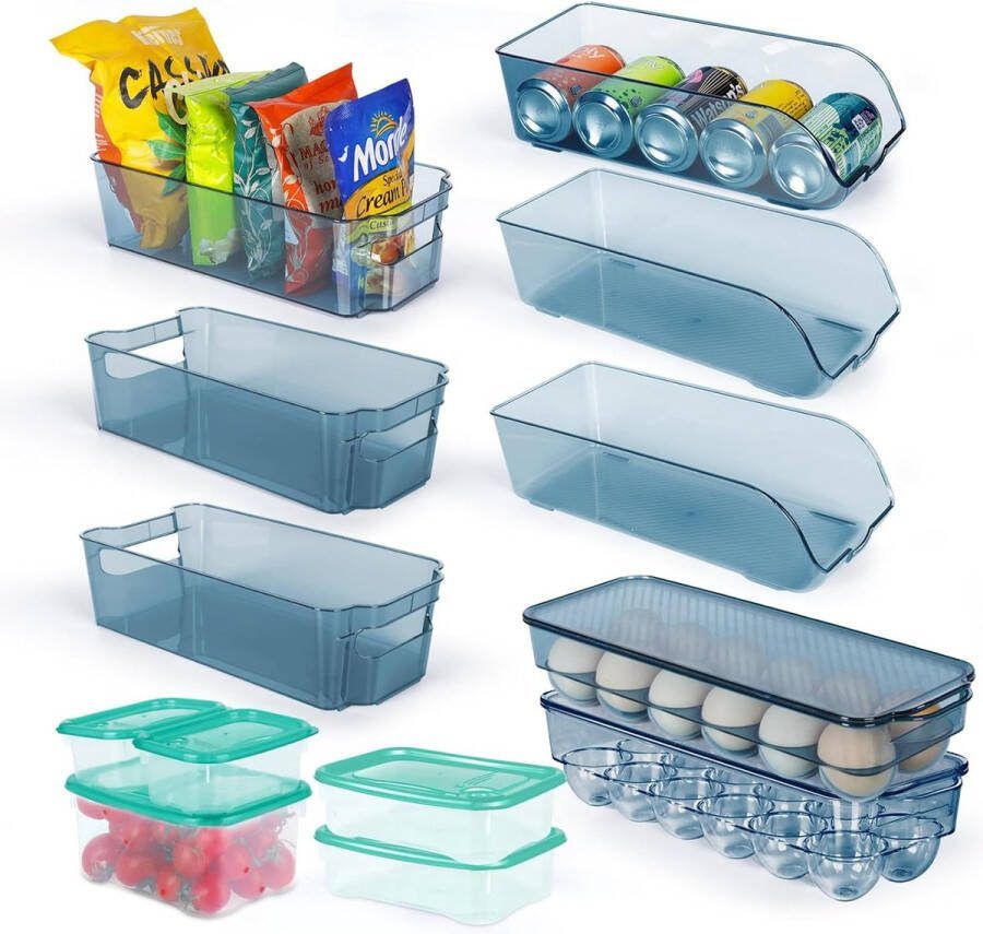 Midyb Fridge Organiser 13 Piece Organiser Fridge Organiser Set with Handle BPA-Free Transparent Fridge Storage Box for Kitchens Pantry Cabinets