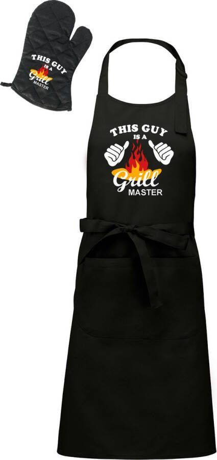 Kariban Mijncadeautje Barbecueschort This guy is a Grill Master zwart XXL 98 x 70 cm BBQ handschoen
