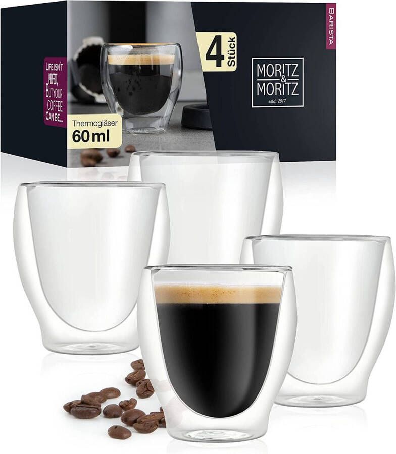 Milano 4 x 60 ml dubbelwandige thermoglazen voor Latte Macchiato Tee warme en koude dranken vaatwasmachinebestendig