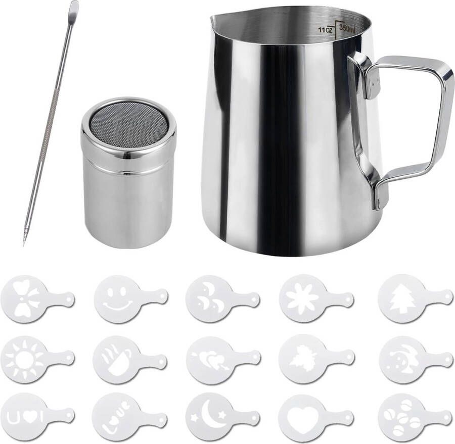 Milk Frothing Jug 350ml (12oz) Stainless Steel Milk Jug Cup Barista Milk Jug and Latte Decorating Art Pen for Making Coffee Cappuccino Frothing Milk Coffee Machine