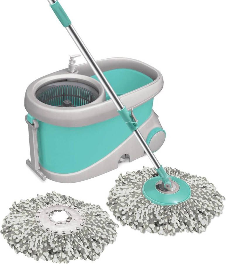Milton Wave Spin Mop Emmer op Wielen Uitschuifbaar Handvat 360 Draaibare Vloer Reiniging & Dweilen Systeem Aqua