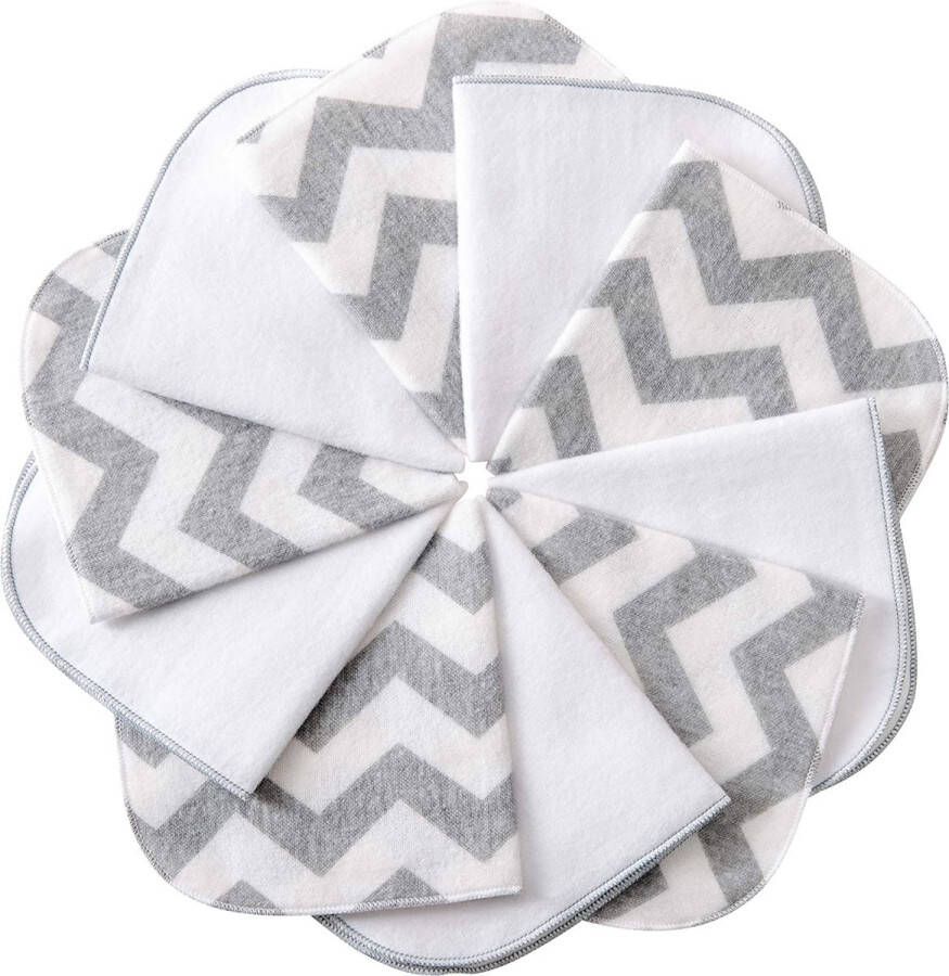 MimaDu Moltontdoeken voor baby's washandjes babywashandjes kinderwashandjes set van 10 stuks katoenen washandjes set van 25 x 25 cm grijs-wit zigzag