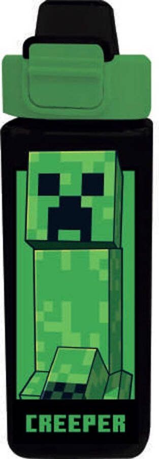Minecraft Drinkfles Bidon Vierkant Zwart 500 ml. 7 x 7 x 22 CM Schoolbeker