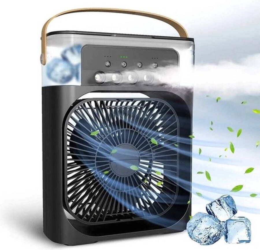 Mini Airco Aircooler Luchtkoeler Airconditioning Tafel Ventilator Zwart Luchtbevochtiger 600ml Luchtverfrisser Aroma Diffuser
