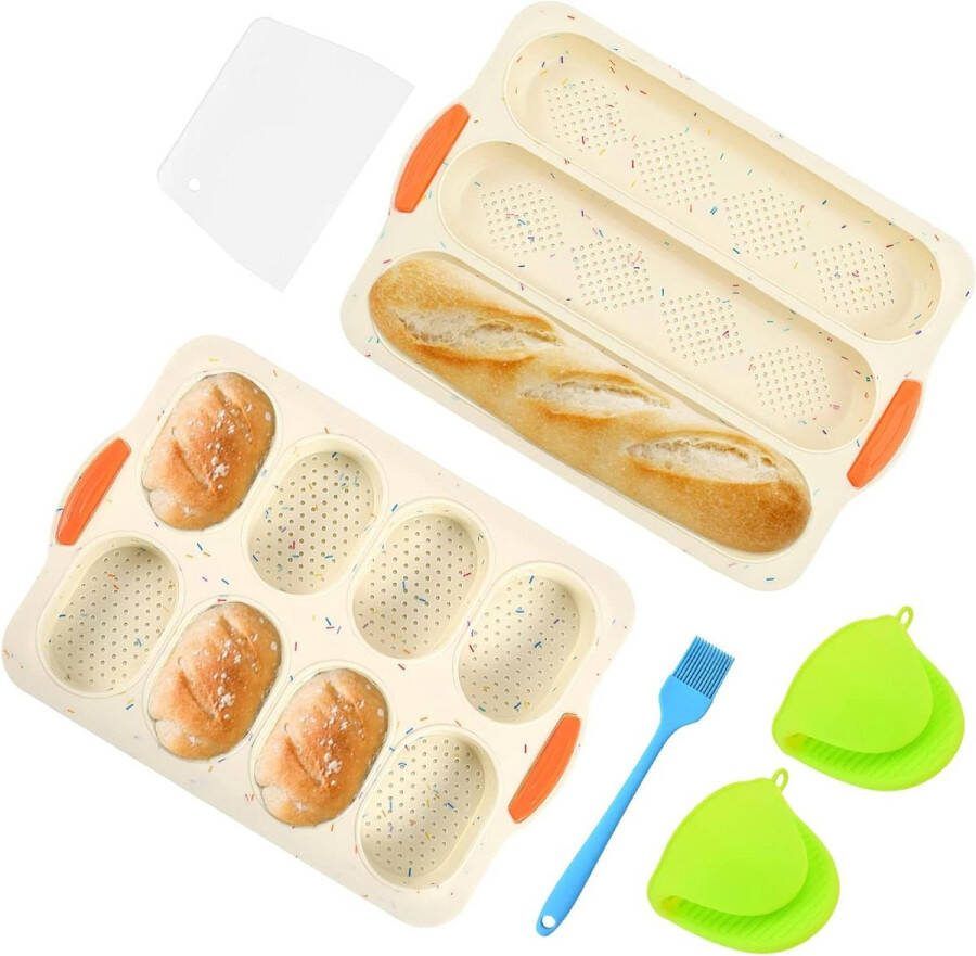 Mini-baguette bakplaat siliconen vorm broodbakvorm met isolatiehandclips inclusief oliekwast