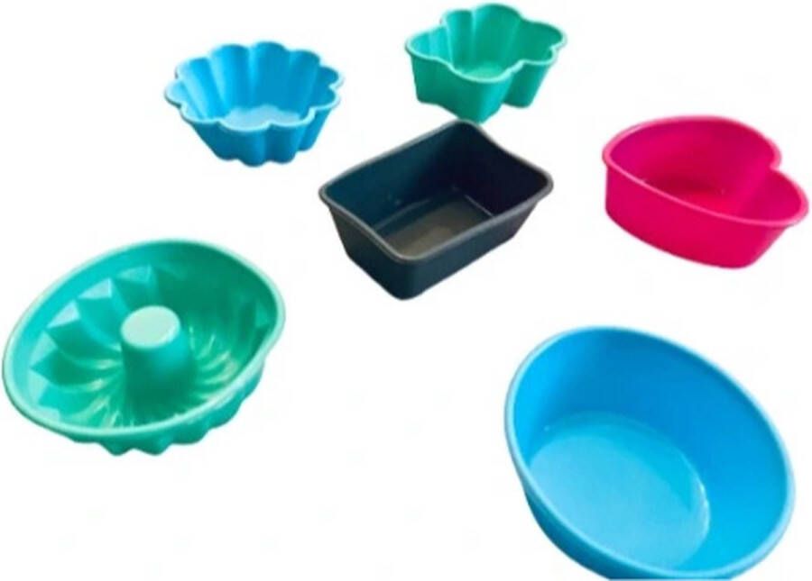 Mini bakvormpjes rechthoek Multicolor Silliconen 7 5 x 6 5 x 3 cm Set van 6 Baking Cups 100 % silicone Bakvormen