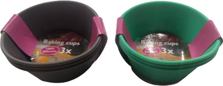 Mini bakvormpjes Baking cups rond Multicolor Assorti Baking Cups Set van 6 100 % silicone bakvormen