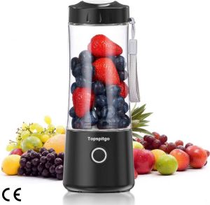 Mini Blender Smoothiemaker Elektrische Mixer voor Shakes Vruchtensap en IJs Compacte 400 ml Mixbeker BPA-vrij Inclusief Reinigingsborstel Zwarte Kleur