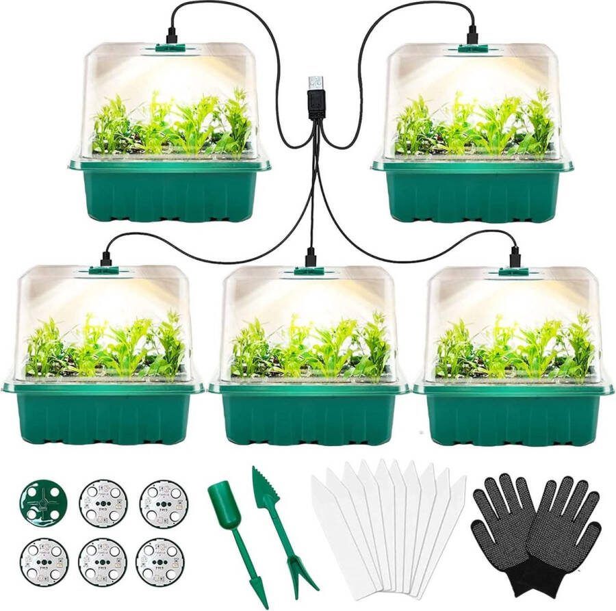 Mini-broeikas kweekbak 5 stuks plantenlamp en deksel vensterbank set voor zaailingen kweekset met licht starters Kweekbak