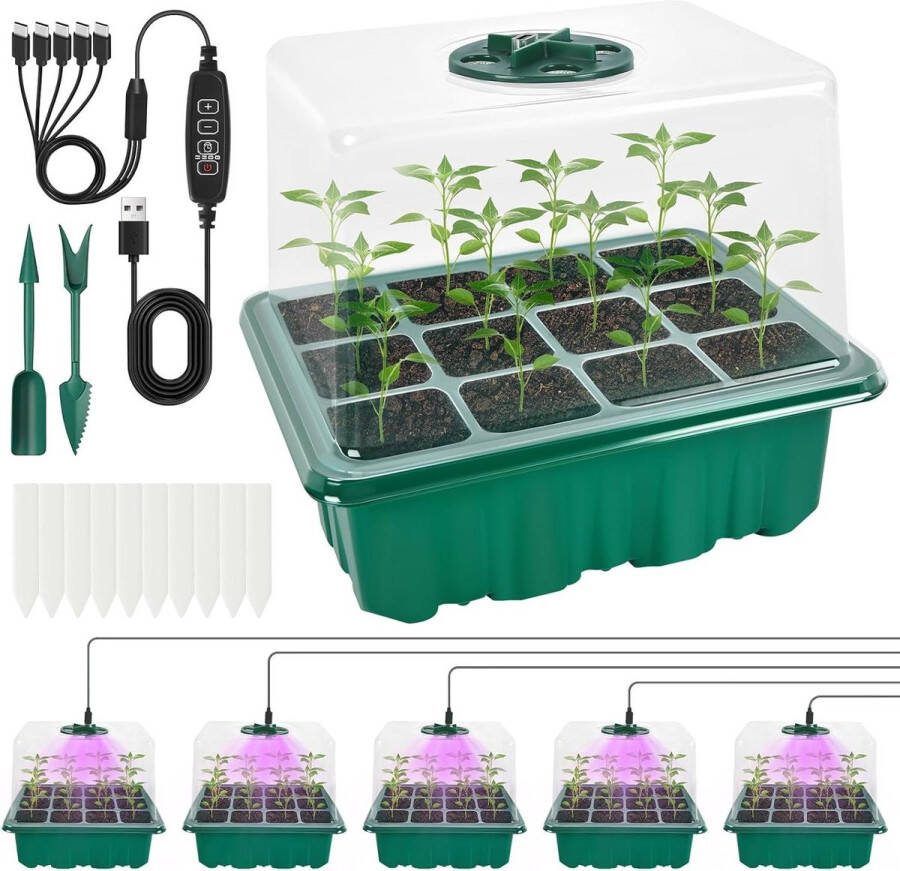 Mini-broeikas met licht 5 stuks voor binnen kweekbak met deksel en ventilatie Kweekbak