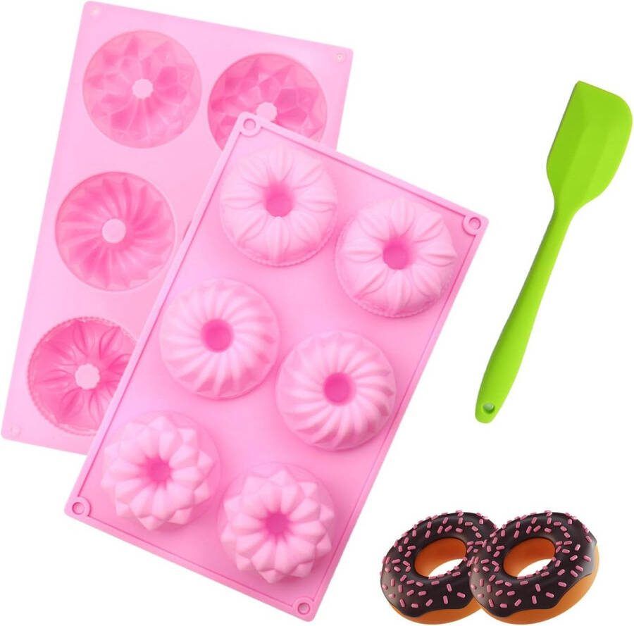 Mini-bundt-cakevorm 6 holtes siliconen 2 stuks bundt-cakevorm diameter 7 5 cm mini-cakevorm met spatel herbruikbare muffinvorm voor gebak dessert chocoladepudding