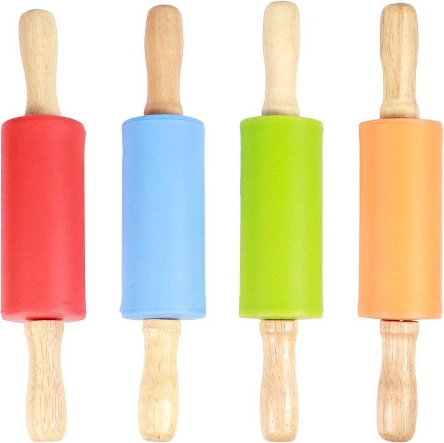 Mini Deegroller Set 4 STKS Houten Handvat Non-stick Siliconen Taartbodems Koekjes Gebak Deeg Thuis Keuken Kinderen Bakken Tool