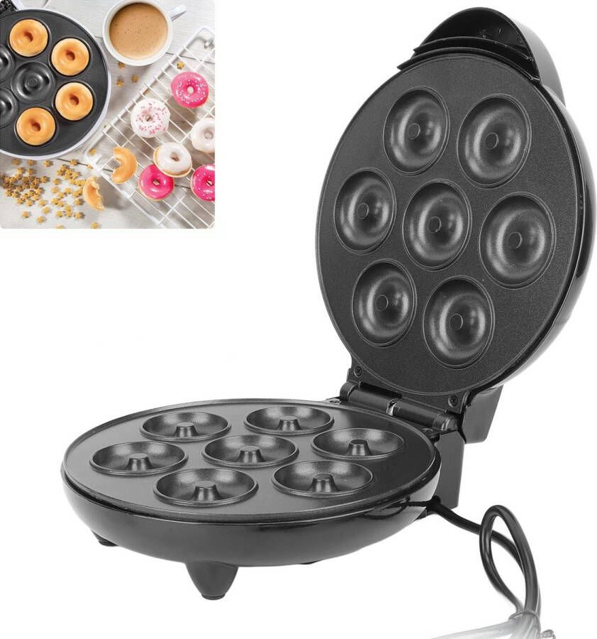 A&K Mini Donut Wafelijzer 7 Stuks Donutmaker Anti-Aanbaklaag 700 Watt Donut Maker Zwart