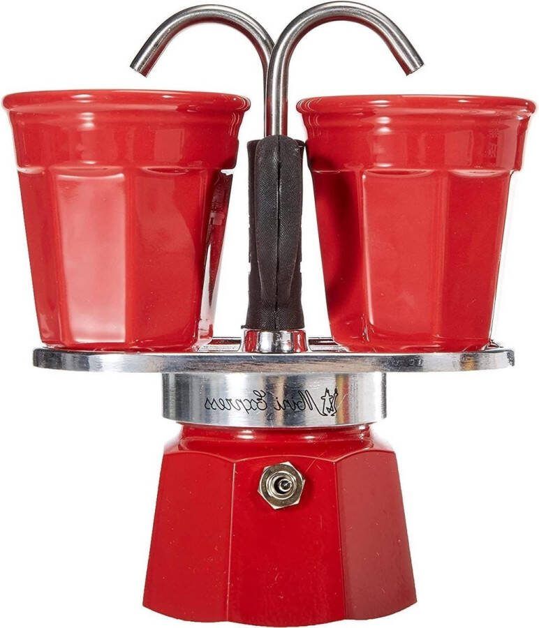 Mini Express Kandisky Moka Set Percolator 2 Kops 90 Ml Espressoglazen Rood Aluminium