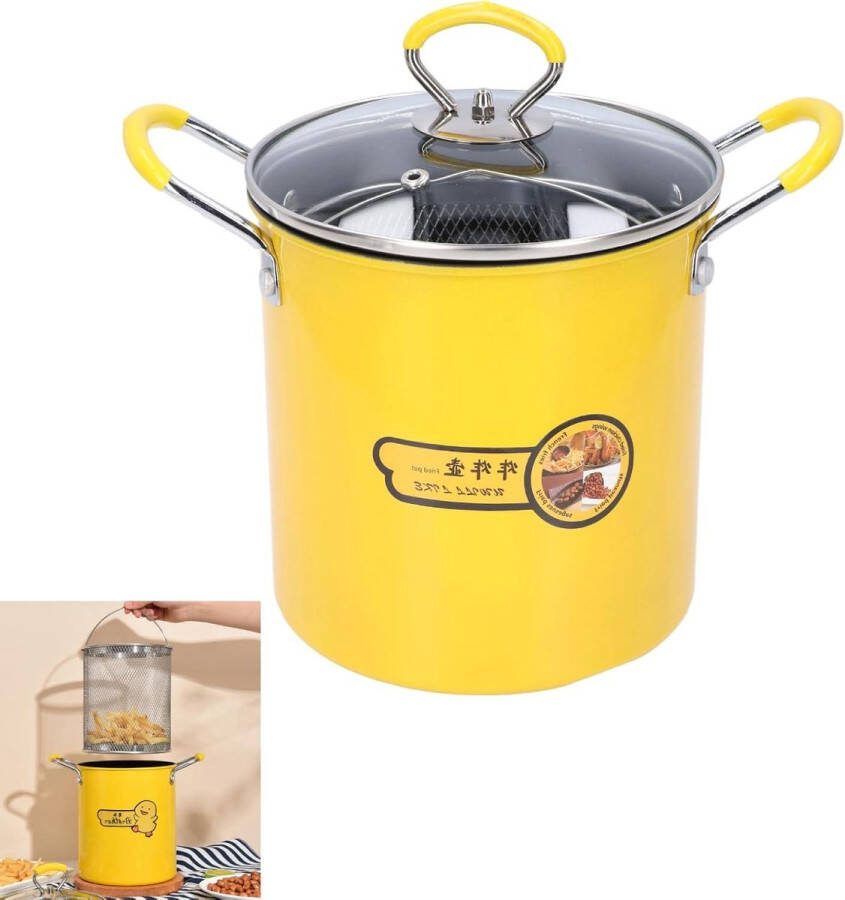 Mini-friteusepan Roestvrijstaal 3L Met Brandwerende Handgreep Oliefilterrekdeksel frietpan voor Frites Friet Vis en Kip