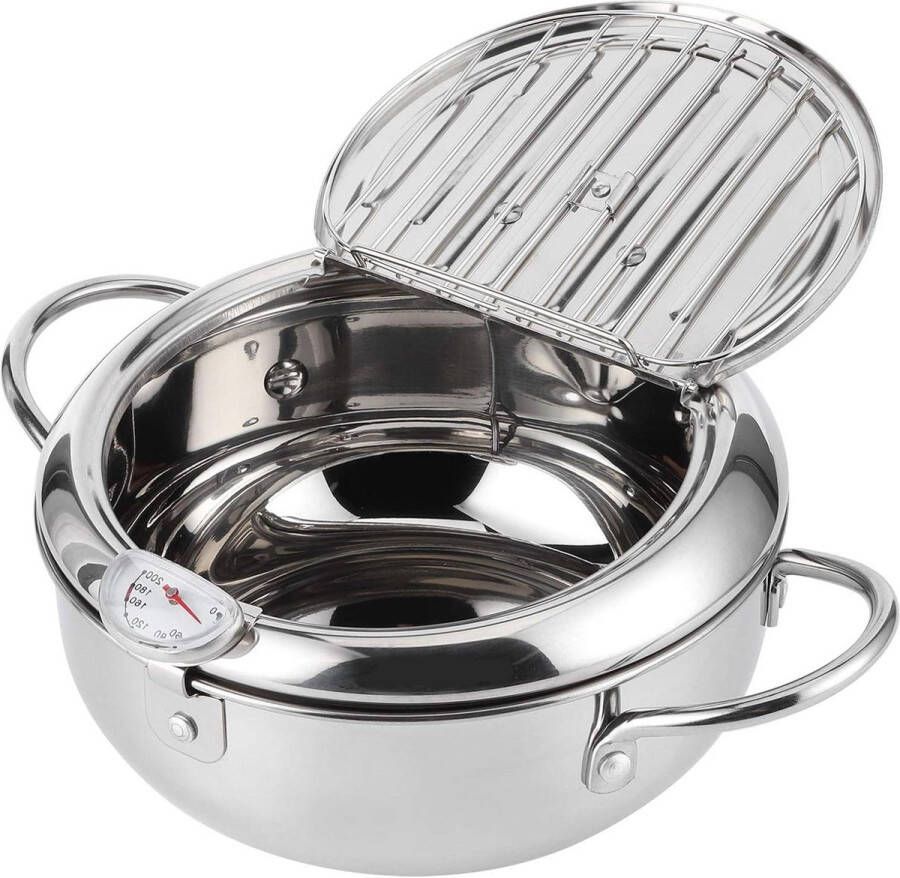 Mini Frituurpan Roestvrijstalen Frituurpan in Japanse Stijl met Thermometer Geschikt voor Inductiekookplaat Keukengereedschap (L 24Cm)