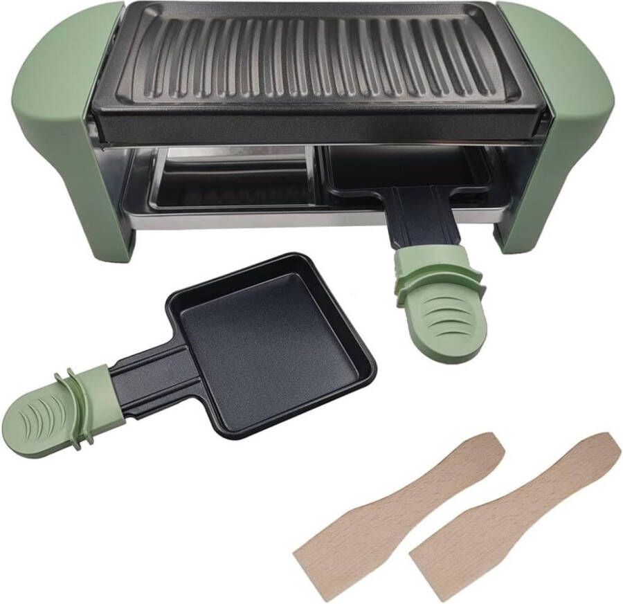 Mini Gourmetset Mini Racelette Grill 2 Personen 350W Anti-aanbaklaag Groen