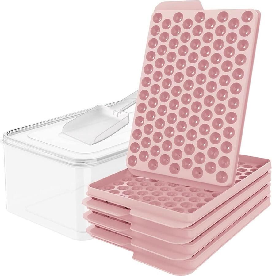 Mini-ijsblokjesbakken verbeterde kleine ijsblokjesbakken eenvoudig te verwijderen 104 x 4 stuks klein ijsblokjesbakje sap (4 x roze ijsblokjesbakken ijsemmer en ijsschep)