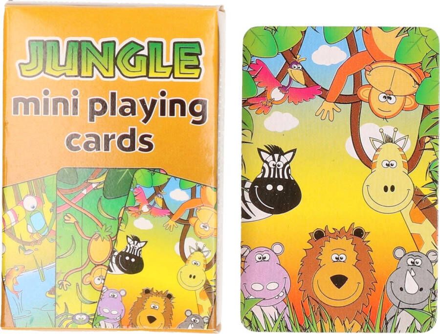 Merkloos Sans marque 2x pakjes mini jungle dieren thema speelkaarten 6 x 4 cm in doosje van karton Handig formaatje kleine kaartspelletjes