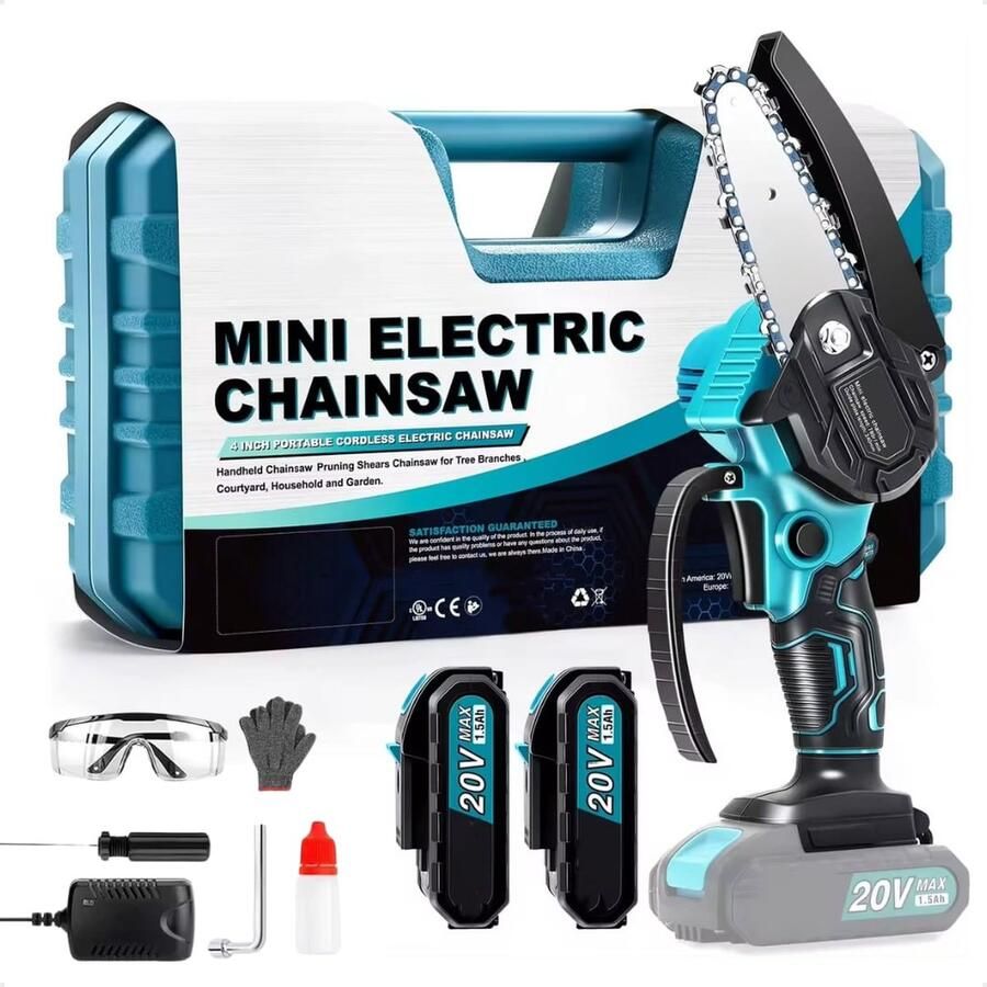 Mini kettingzaag 20V Inclusief 2 Accu's Elektrische Handkettingzaag Snoeizaag Takkenzaag Boomzaag Kettingzaag