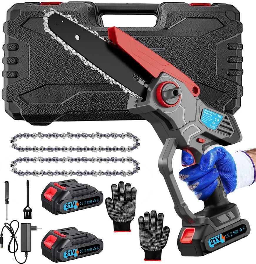 Mini Kettingzaag Elektrische Kettingzaag Eenhand 8 Inch Mini Kettingzaag Elektrisch met Automatische Olier en 2 Batterijen van 2000mAh Accu Handkettingzaag voor Tuinsnoeiers Snoeischaar Houtsnijden