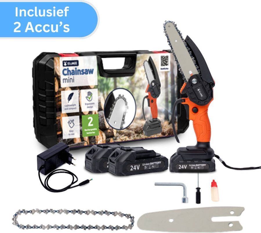 Mini Kettingzaag Incl. 2 Accu's Snoeizaag Takkenzaag Inclusief Opbergkoffer Met Accessoires
