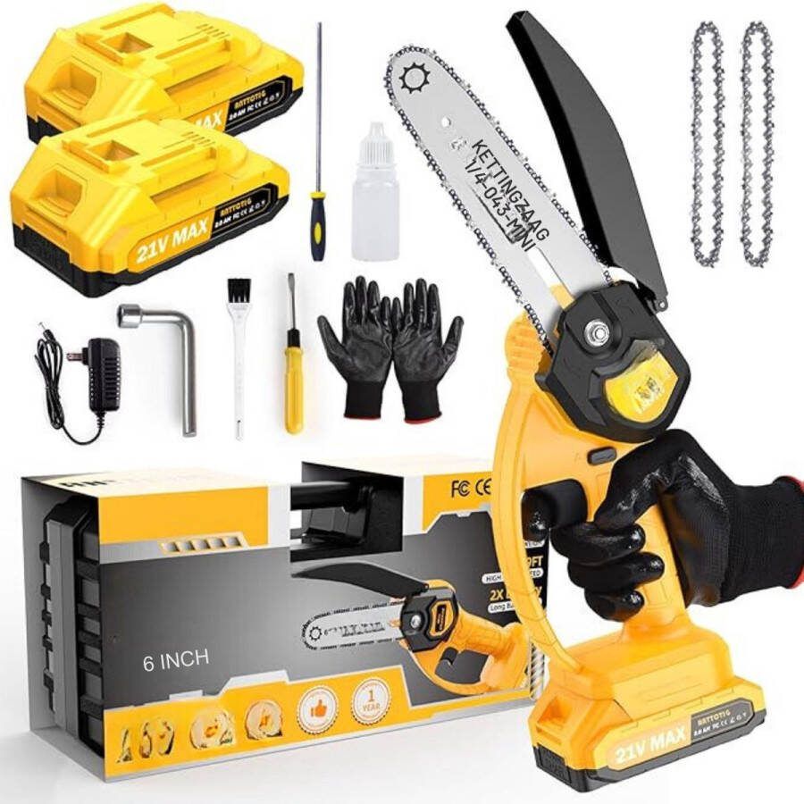 Mini Kettingzaag – Mini Chainsaw – Elektrische Snoeischaar – Handkettingzaag – Takkenzaag – Houtzaag – Zaagmachine – Draagbaar – Draadloos Geel