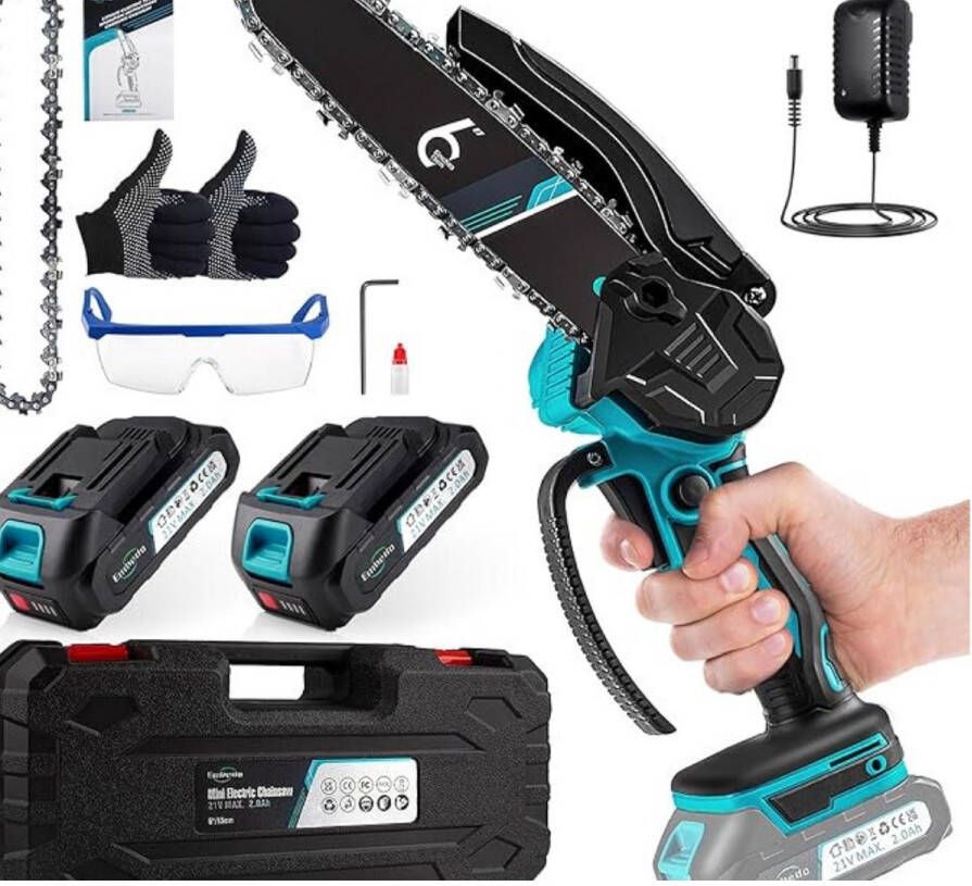 Mini Kettingzaag – Mini Chainsaw – Elektrische Snoeischaar – Handkettingzaag – Takkenzaag – Houtzaag – Zaagmachine – Draagbaar – Draadloos Blauw