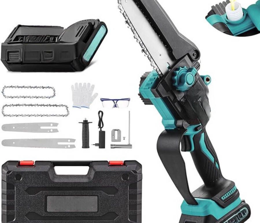 Mini Kettingzaag – Mini Chainsaw – Elektrische Snoeischaar – Handkettingzaag – Takkenzaag – Houtzaag – Zaagmachine – Draagbaar – Draadloos Blauw
