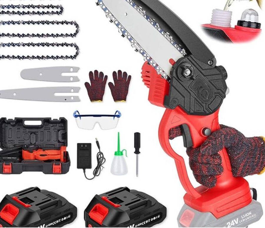 Mini Kettingzaag – Mini Chainsaw – Elektrische Snoeischaar – Handkettingzaag – Takkenzaag – Houtzaag – Zaagmachine – Draagbaar – Draadloos Rood