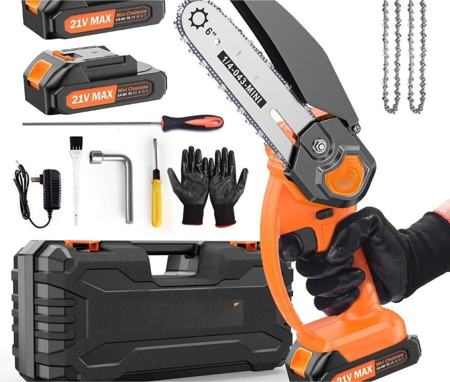 Mini Kettingzaag – Mini Chainsaw – Elektrische Snoeischaar – Handkettingzaag – Takkenzaag – Houtzaag – Zaagmachine – Draagbaar – Draadloos Oranje