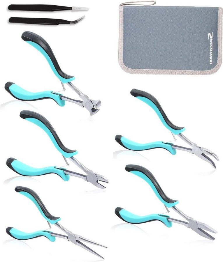 Mini Lange Reach Tang Set 5 stuks met Case Platte Neus Gebogen Neus Diagonale Tang Naald Neus End Snijtang Voor Maken Ambachten Repareren